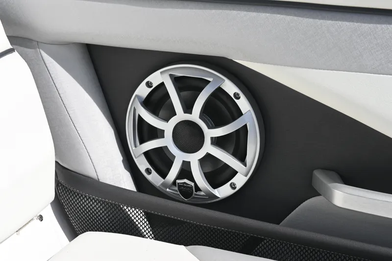 Slide: The Image of 2023 Yamaha Boats 252SD interior speaker detail, showcasing sleek design and premium audio features. - 18