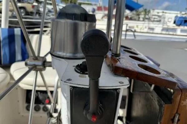 Slide: The Image of Close-up of 1989 Catalina Morgan 440 yacht control panel with throttle lever. - 42