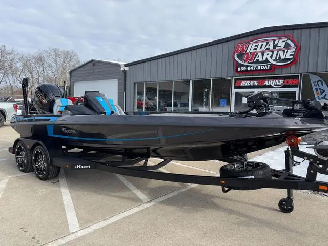 Slide: The Image of iKon LX20 boat, 2025 model, displayed at Weda's Marine dealership. - 11