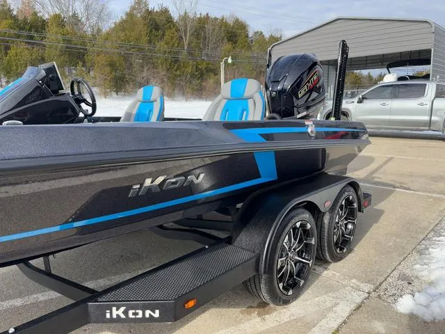Slide: The Image of 2025 iKon LX20 boat with sleek design and modern features, parked outdoors. - 17