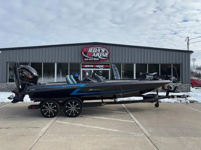 Slide: The Image of 2025 iKon LX20 boat on trailer at Weda's Marine dealership. - 4