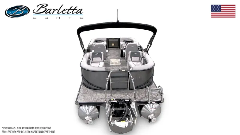 Slide: The Image of 2025 Barletta ARIA 22QC pontoon boat, rear view with seating and canopy. - 4