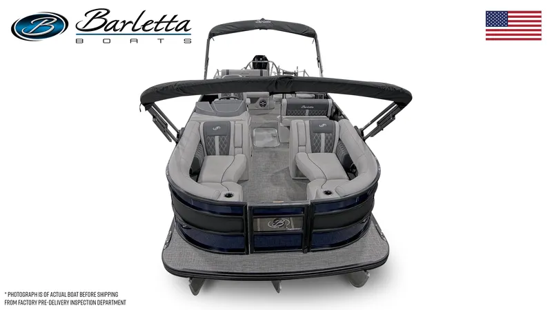 Slide: The Image of 2025 Barletta Lusso 25UE pontoon boat with luxurious seating and sleek design. - 3