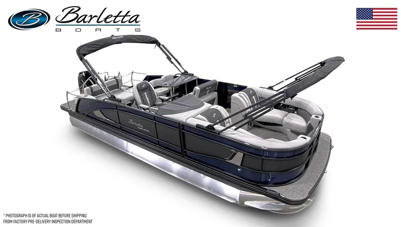 Slide: The Image of 2025 Barletta Lusso 25UE pontoon boat with sleek design and luxurious seating. - 7