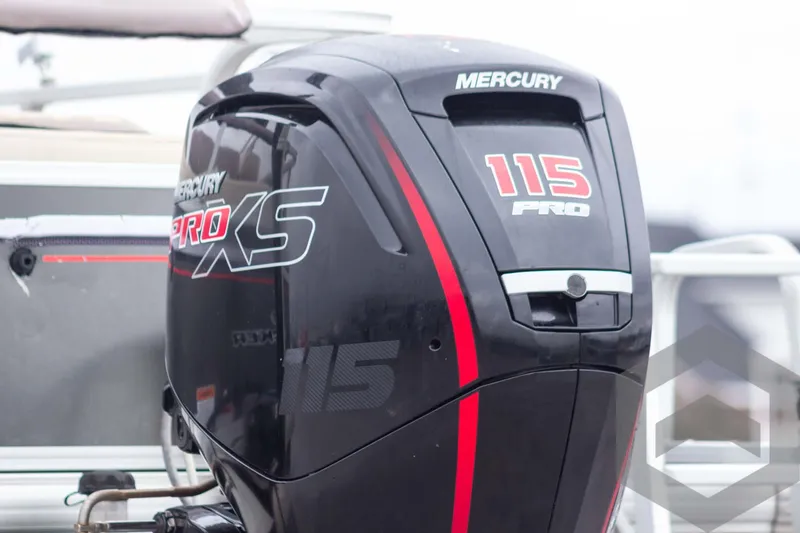 Slide: The Image of Mercury 115 Pro XS outboard motor on 2015 Sun Tracker Fishin' Barge 22 DLX. - 6