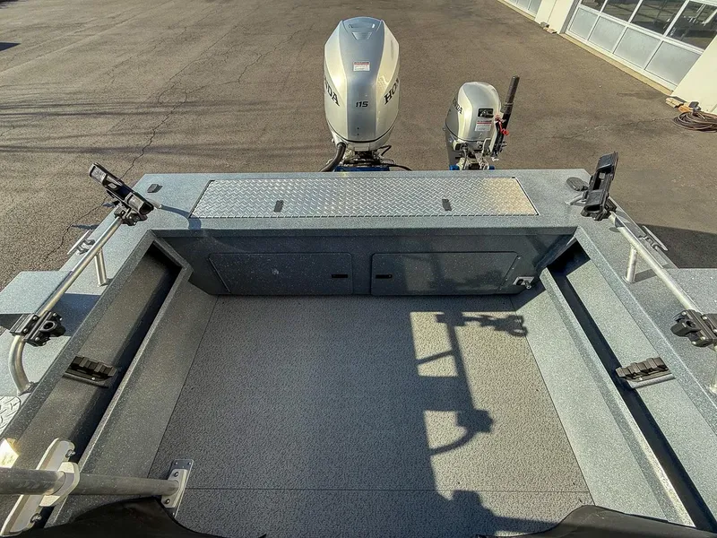 Slide: The Image of 2011 Pro-Steelheader 18 Sea Predator OS boat with dual Honda outboard motors. - 18