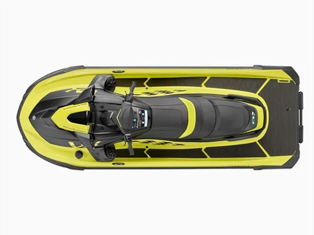 Slide: The Image of 2023 Yamaha WaveRunner VX Cruiser® HO with Audio, top view, black and yellow design. - 12