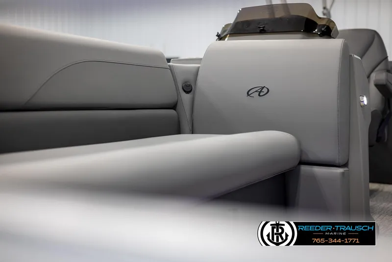 Slide: The Image of 2025 Avalon VLS QL boat interior with sleek gray seating and modern design. - 40