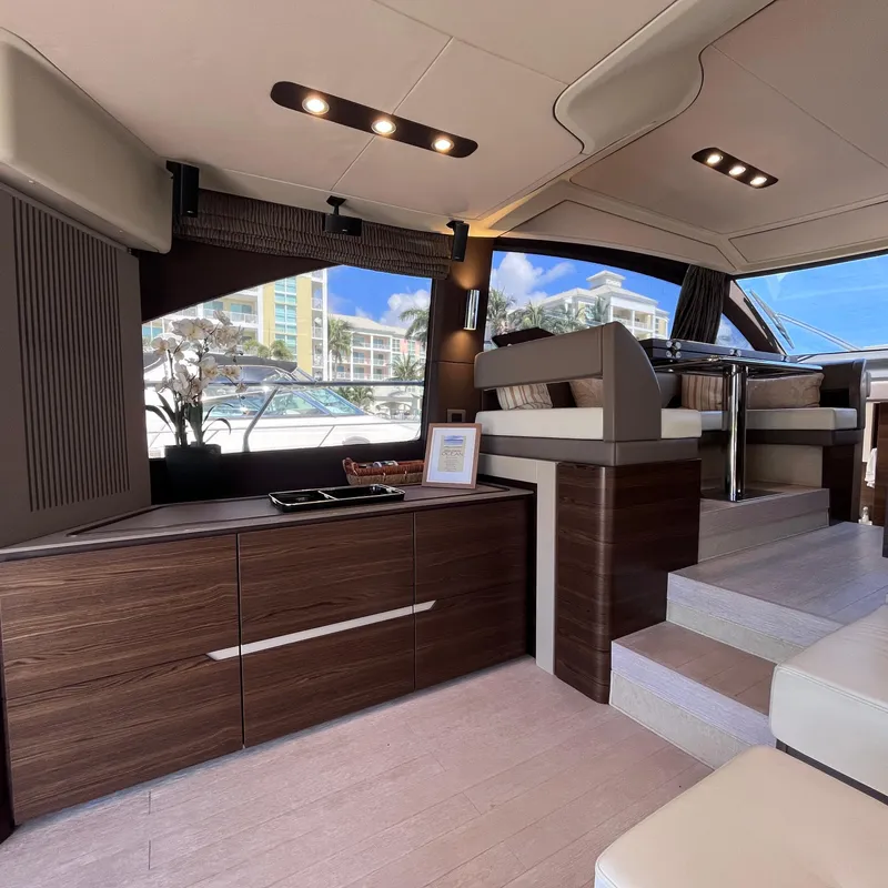 Slide: The Image of Luxurious interior of 2015 Azimut 50 Fly yacht with modern furnishings and elegant design. - 10