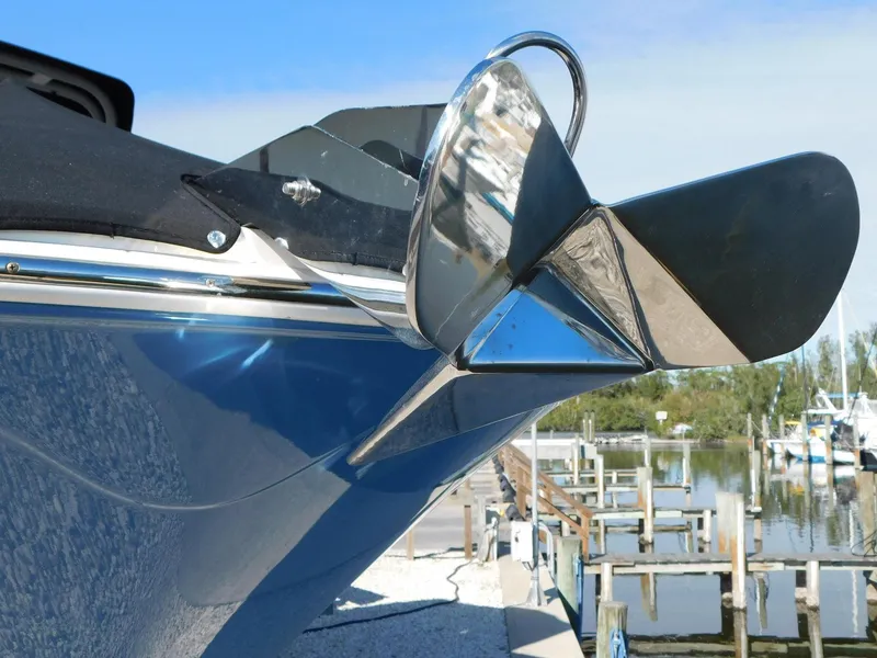 Slide: The Image of 2020 Sea Ray SDX 270 Outboard boat bow with stainless steel anchor at marina. - 1