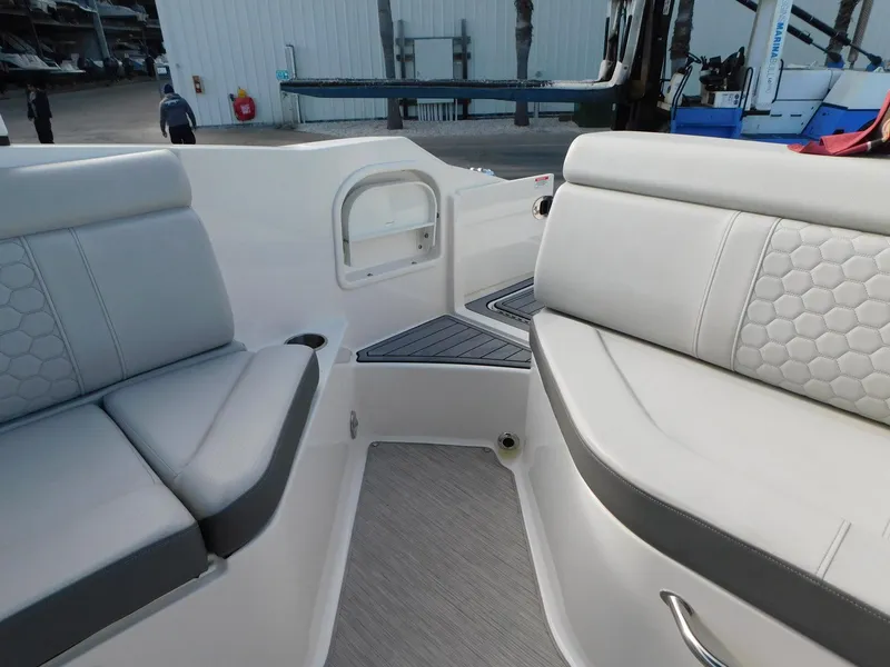 Slide: The Image of 2020 Sea Ray SDX 270 Outboard interior with comfortable seating and modern design. - 16