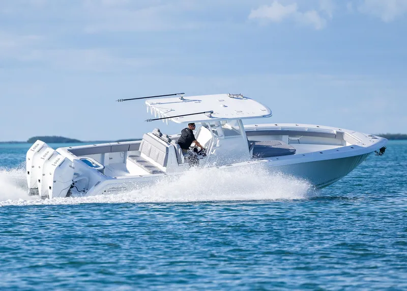 Slide: The Image of 2025 Invincible 39 Open Fisherman boat cruising on open water. - 38