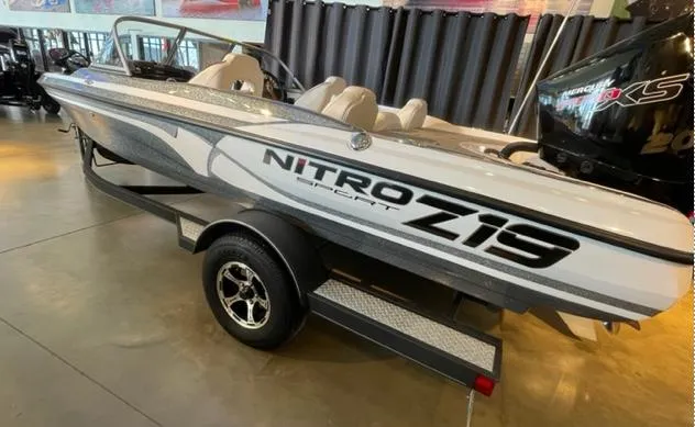 Slide: The Image of 2019 Nitro Z19 Sport boat on display in showroom. - 2