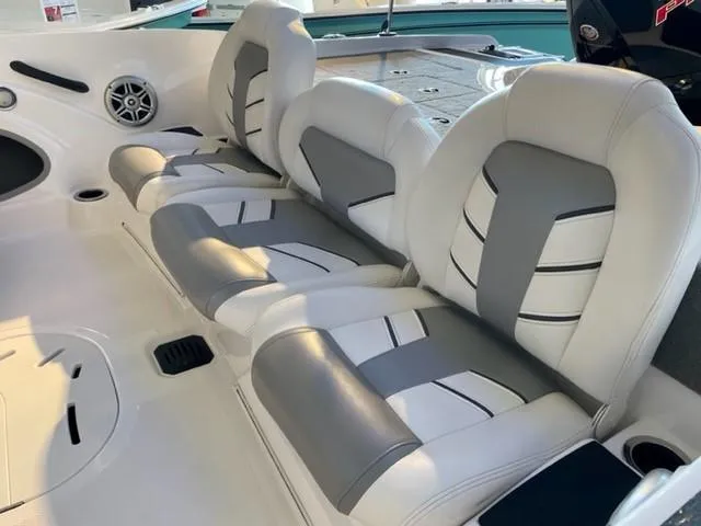 Slide: The Image of 2019 Nitro Z19 Sport boat interior with white and gray seating. - 4