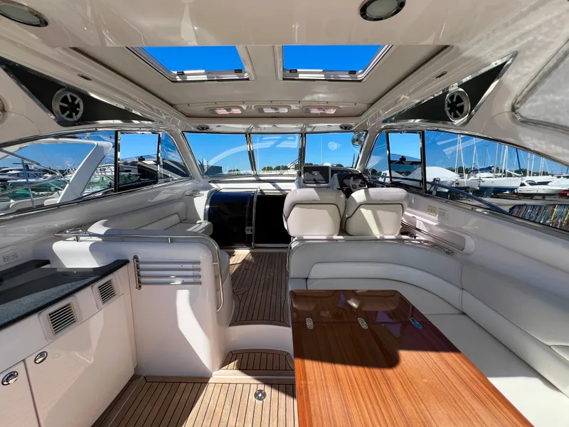 Slide: The Image of Luxurious interior of 2007 Windy Typhoon 43 yacht with skylights and elegant seating. - 3