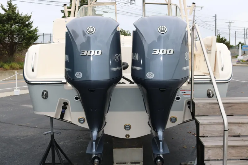 Slide: The Image of 2023 Grady-White Freedom 285 with twin Yamaha 300 engines, rear view. - 3