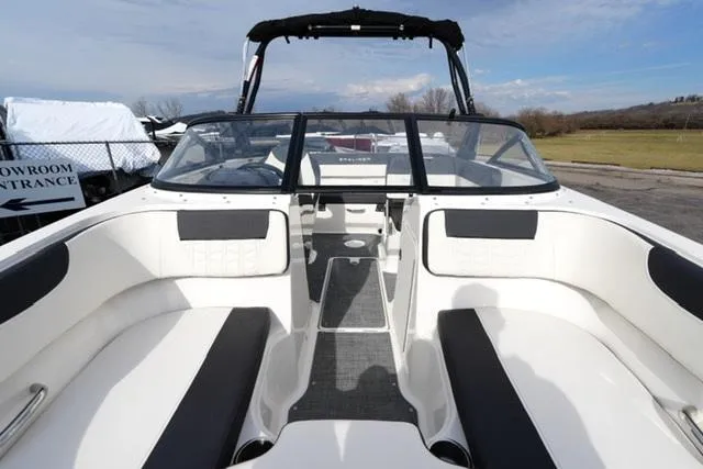 Slide: The Image of 2021 Bayliner VR5 Bowrider I/O interior with sleek seating and modern design. - 11