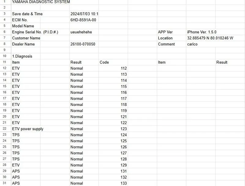 Slide: The Image of Yamaha diagnostic system report for NauticStar 2302 Legacy, 2021 model, showing normal results. - 35