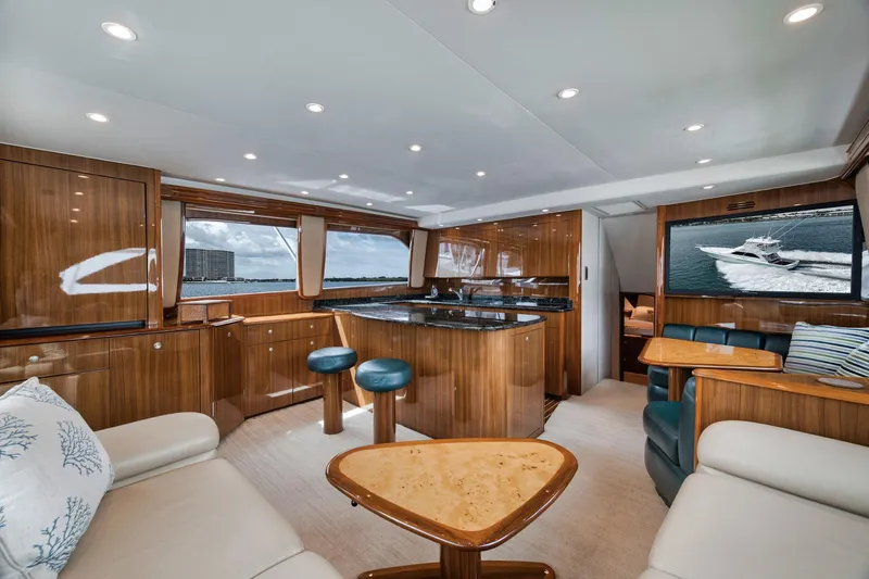 Slide: The Image of Luxurious interior of 2009 Viking 54 Convertible yacht with elegant wood finishes. - 32