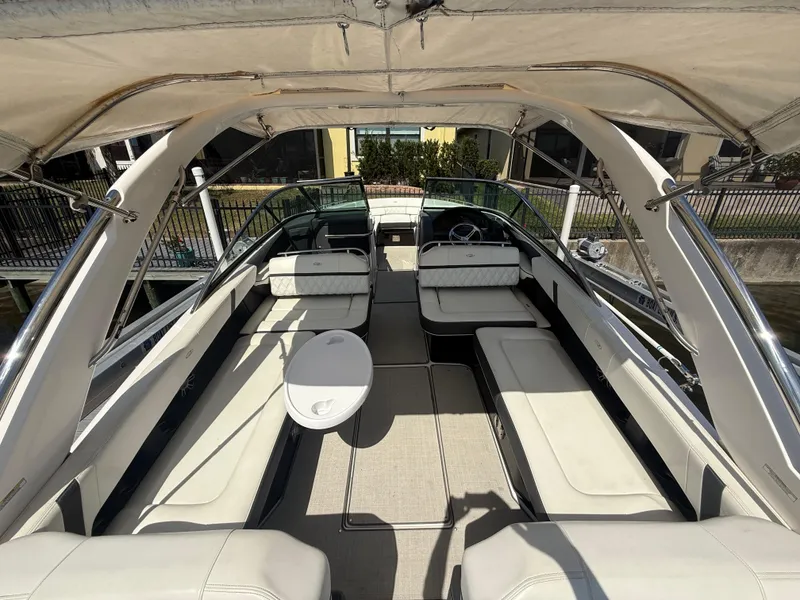 Slide: The Image of 2020 Regal 29 OBX boat interior with spacious seating and modern design. - 26