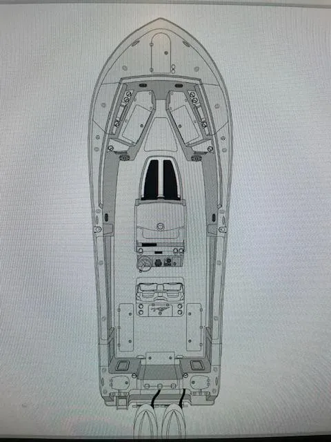 Slide: The Image of Top view schematic of 2025 Tidewater 302 CC Adventure boat layout. - 75