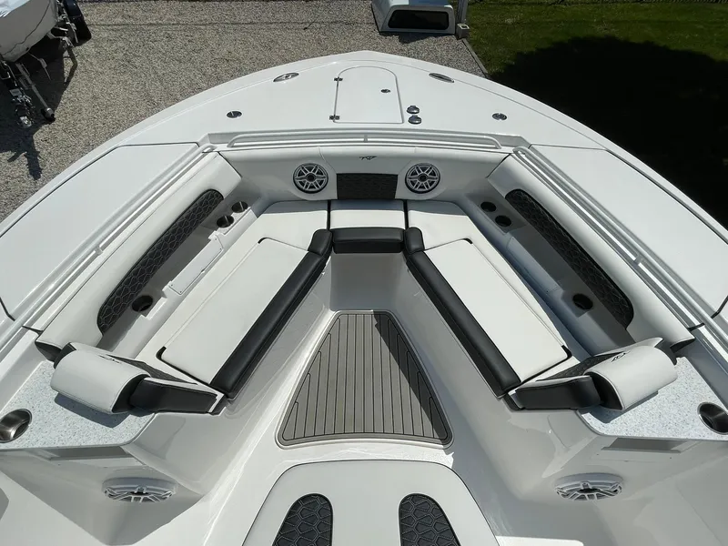 Slide: The Image of 2026 Tidewater 302 CC Adventure boat interior with sleek seating and modern design. - 8