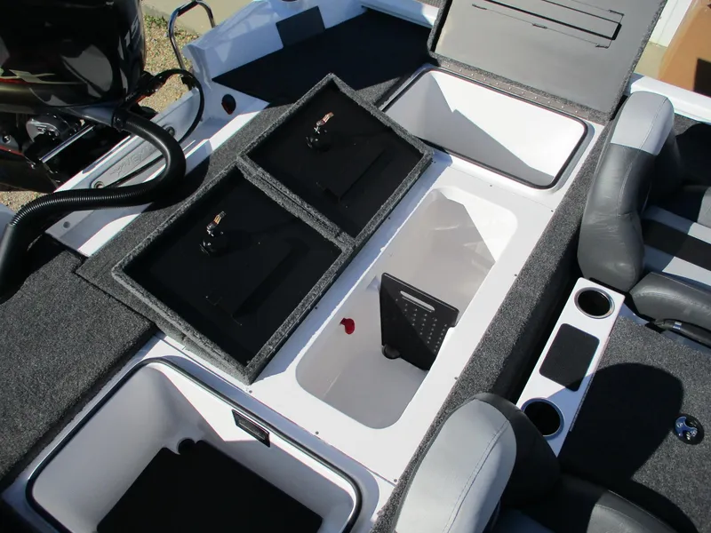 Slide: The Image of 2025 Vexus AVX 1980 boat interior with storage compartments and seating. - 4