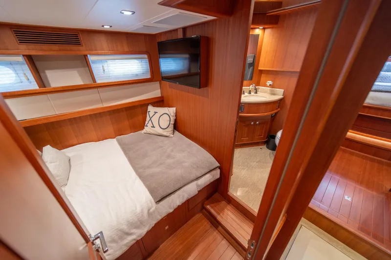 Slide: The Image of Luxurious cabin interior of 2022 Hampton Endurance 750 LRC yacht with ensuite bathroom. - 25