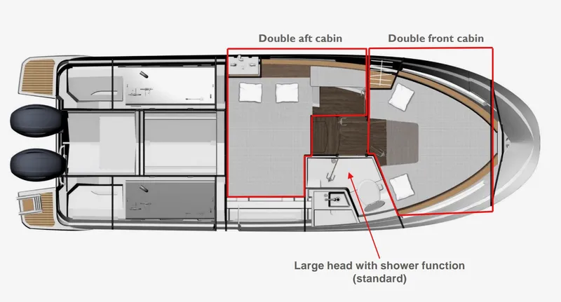 Slide: The Image of Floor plan of 2022 Jeanneau NC 895 Sport with double cabins and shower. - 24