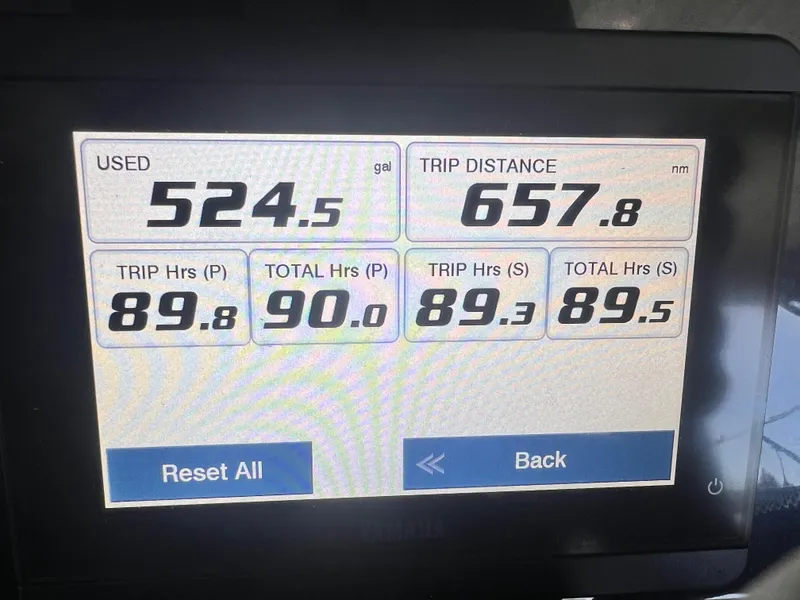 Slide: The Image of Display screen showing fuel usage and trip data for 2022 Jeanneau NC 895 Sport. - 25