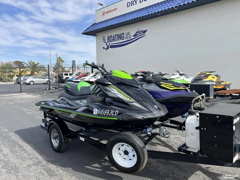 Slide: The Image of 2021 Yamaha WaveRunner GP1800R jet ski on trailer at dealership. - 5