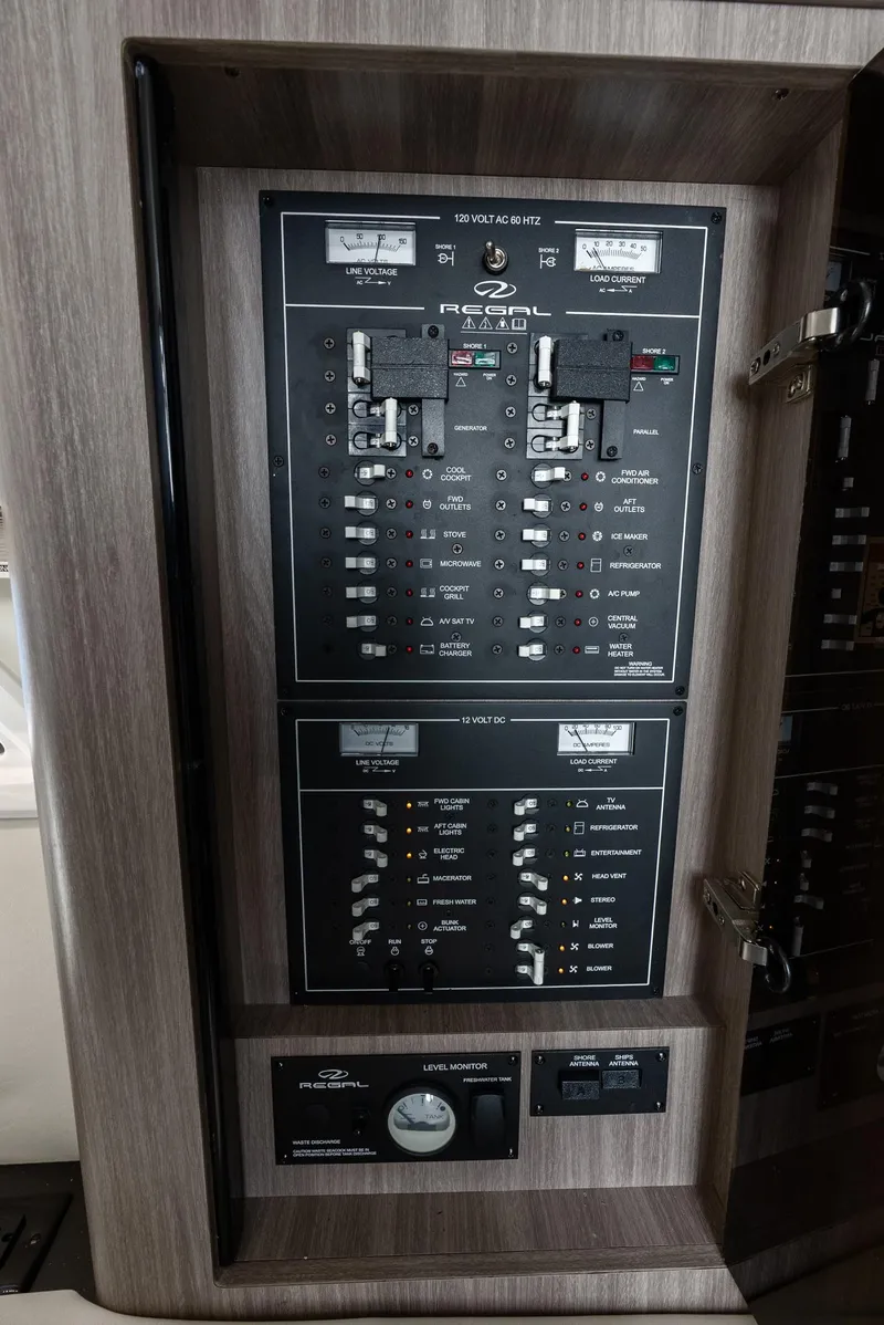 Slide: The Image of Electrical control panel of a 2020 Regal 35 Sport Coupe boat. - 27