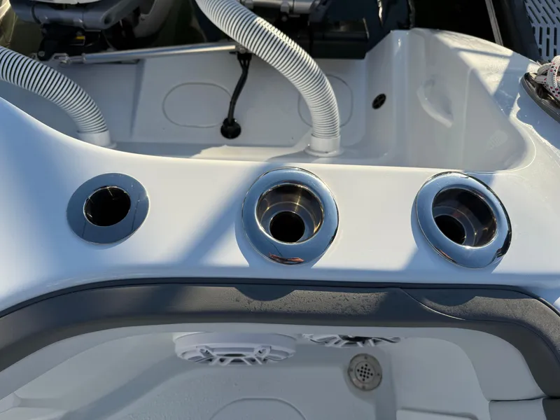Slide: The Image of Rod holders on 2025 Yellowfin 42 CC boat deck, featuring sleek design and functionality. - 19