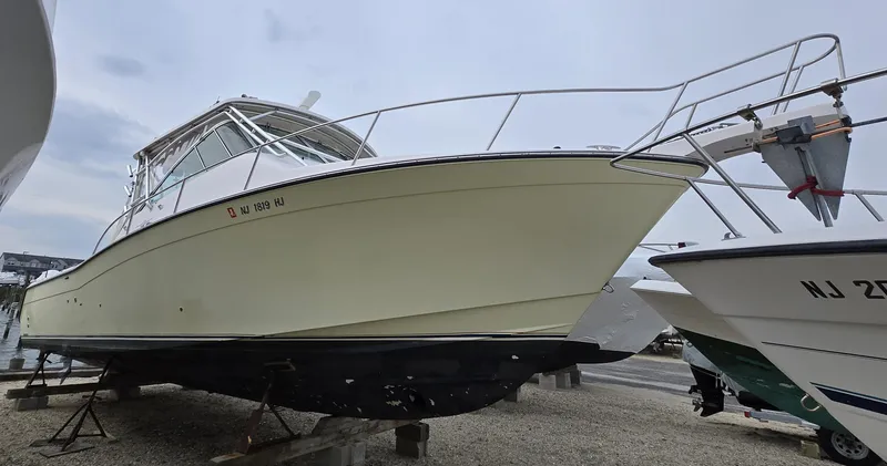Slide: The Image of 2007 Grady-White Express 360 boat on dry dock, side view. - 17