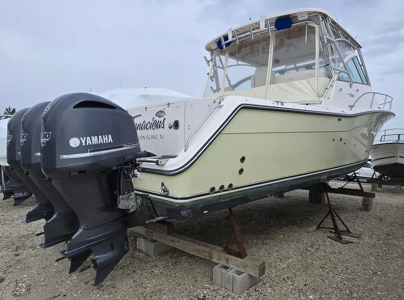 Slide: The Image of 2007 Grady-White Express 360 boat with Yamaha engines on dry dock. - 3