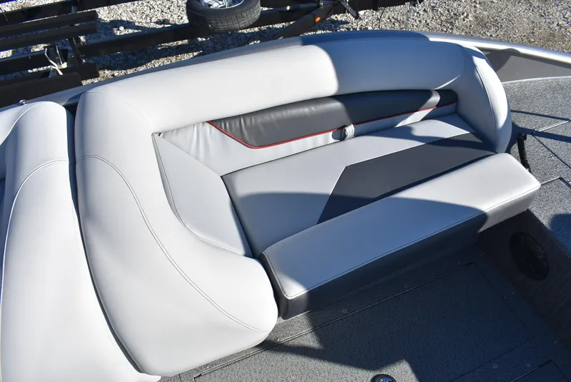 Slide: The Image of 2025 Lowe SD224 Sport Deck boat with sleek, modern seating design. - 13