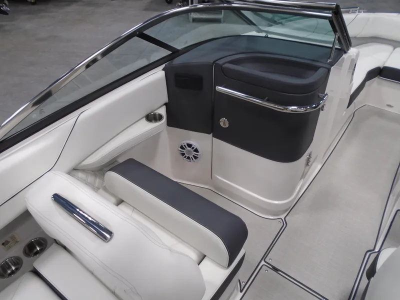 Slide: The Image of 2025 Regal LX6 boat interior with sleek seating and modern design. - 27