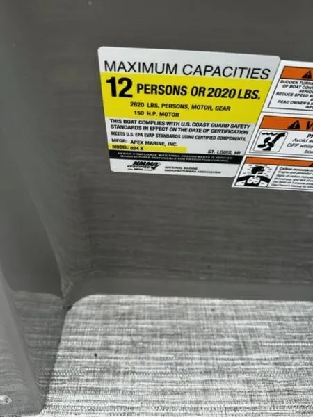 Slide: The Image of Capacity label for Qwest E824 RLS LTZ 2024, maximum 12 persons or 2020 lbs. - 8