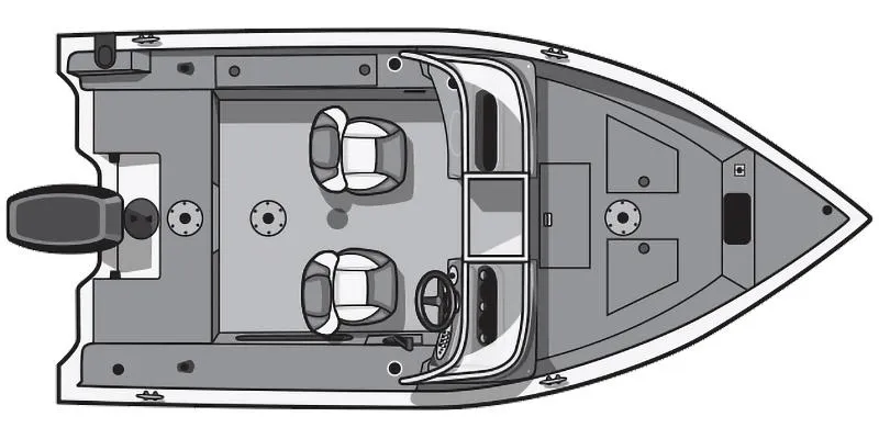 Slide: The Image of Top view of 2024 PRO ANGLER 162 boat layout with seating and storage. - 2