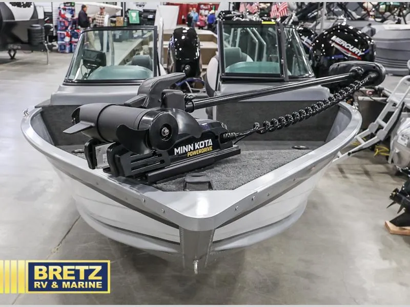 Slide: The Image of 2024 PRO ANGLER 162 boat with Minn Kota PowerDrive trolling motor displayed at Bretz RV & Marine. - 4