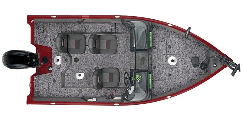 Slide: The Image of Top view of 2025 Pro Guide V-16 Wt fishing boat with seating and motor. - 2