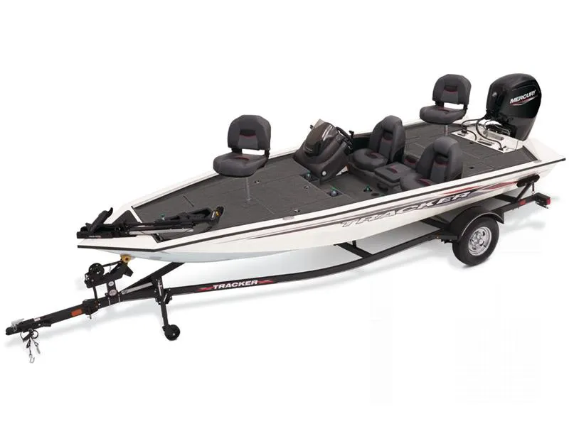 Slide: The Image of 2025 Pro Team 175 fishing boat with trailer, featuring multiple seats and a Mercury outboard motor. - 1