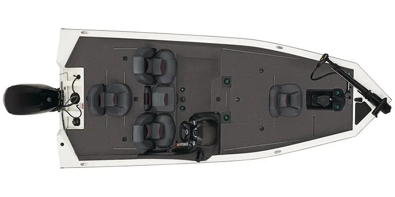 Slide: The Image of Top view of 2025 Pro Team 175 boat with seating and motor. - 2