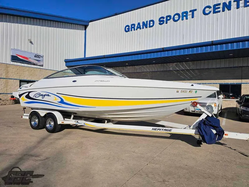 Slide: The Image of 2008 Baja 247 Islander boat on trailer at Grand Sport Center. - 14