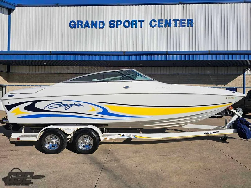 Slide: The Image of 2008 Baja 247 Islander boat on trailer at Grand Sport Center. - 3