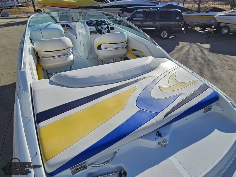 Slide: The Image of 2008 Baja 247 Islander boat with colorful seating and sleek design. - 34