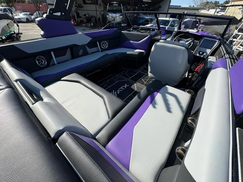 Slide: The Image of 2025 ATX Surf Boats 22 Type-S interior with modern seating and sleek design. - 19