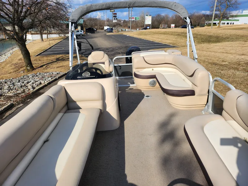 Slide: The Image of 2015 Sun Tracker Party Barge 20 DLX pontoon boat with spacious seating and canopy. - 11