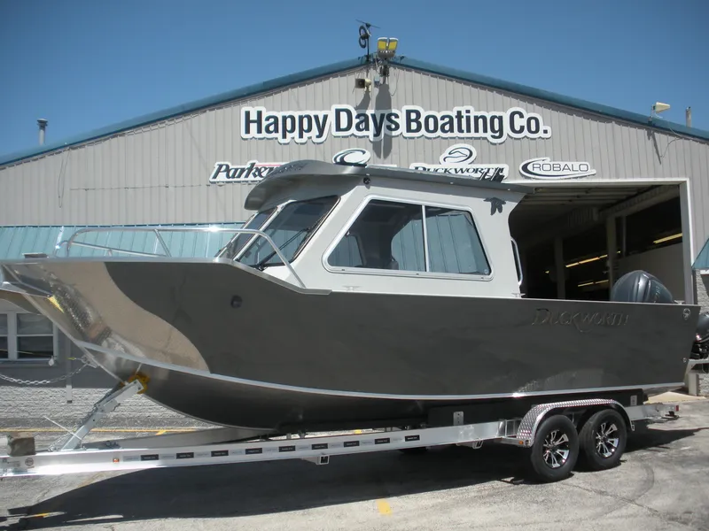 Slide: The Image of Duckworth 24 Pacific Pro 2025 boat on trailer at Happy Days Boating Co. - 1