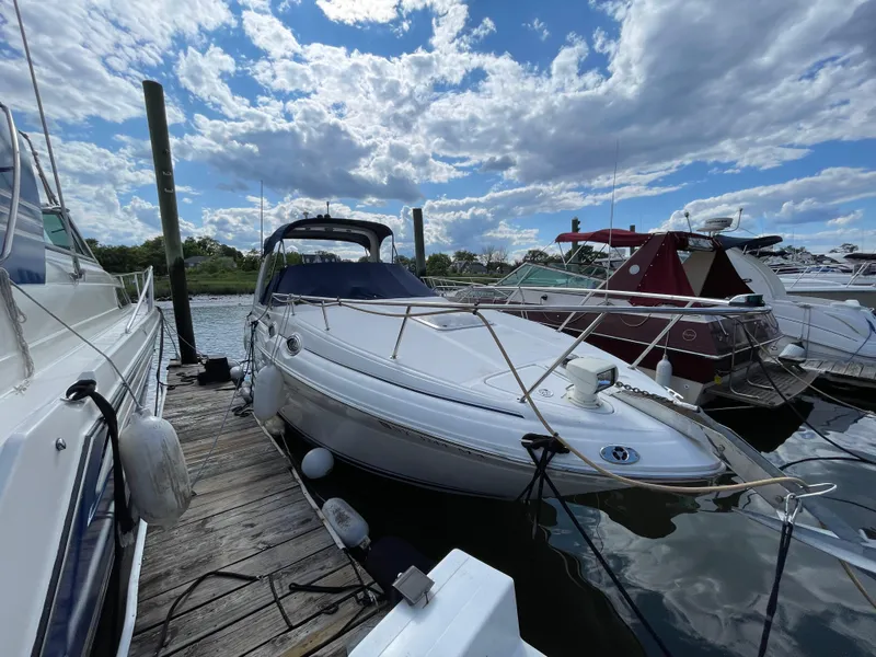 Slide: The Image of 2004 Sea Ray 260 Sundancer docked under a partly cloudy sky. - 7
